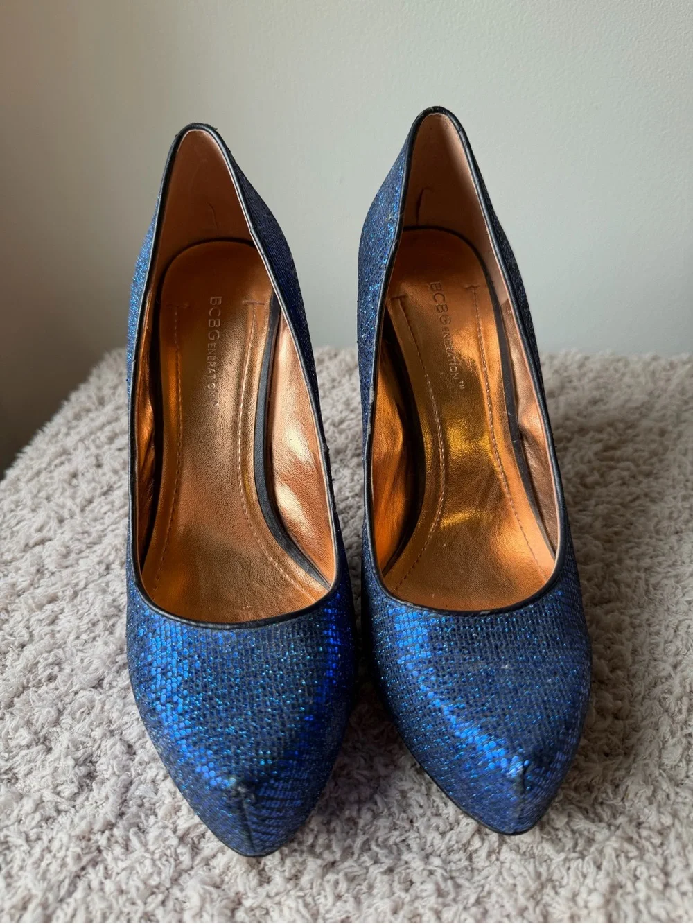 BCBGeneration Blue Sequin Platform Pumps